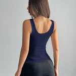 Deep Blue Ribbed Square Neck Tank Top
