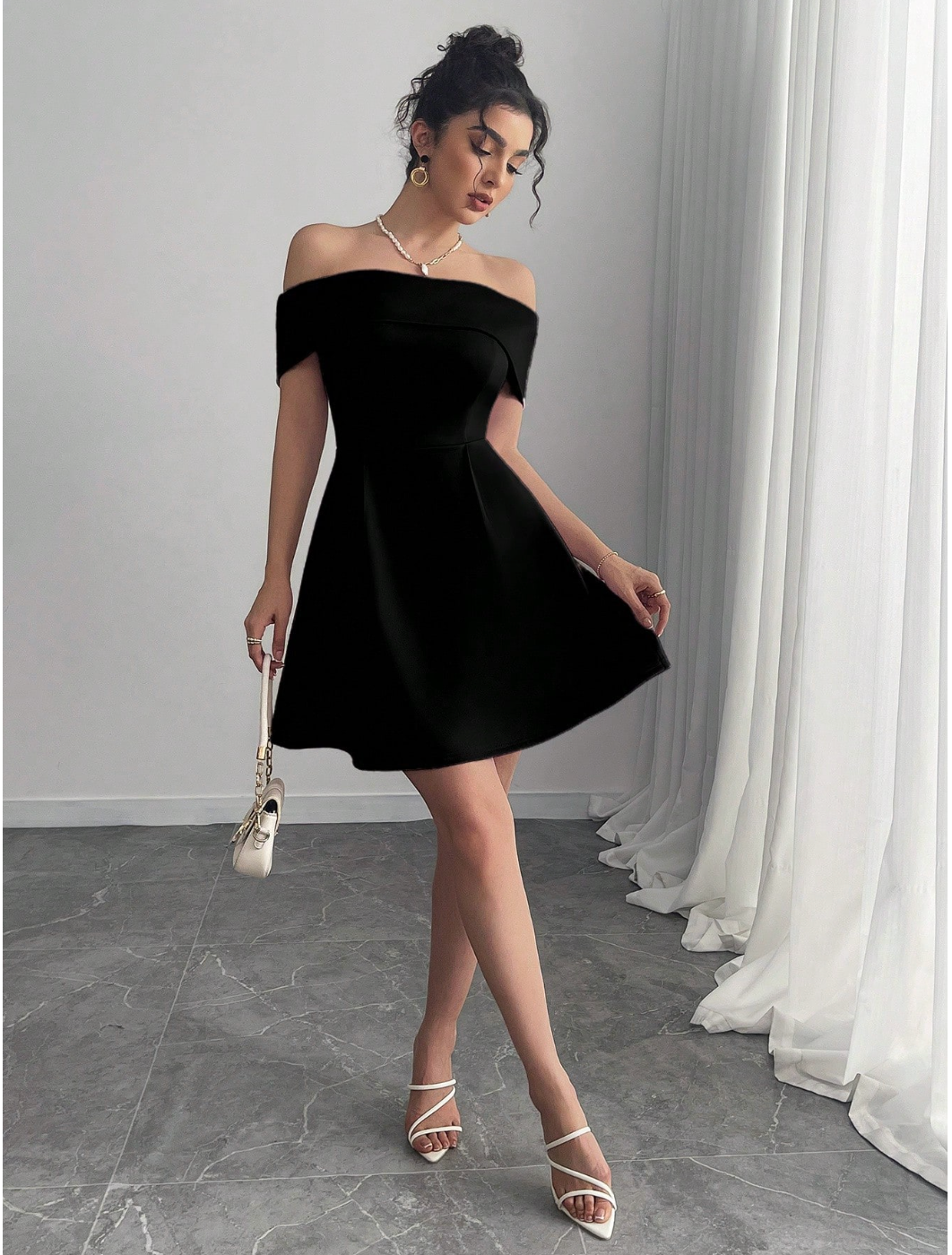 Women Off Shoulder Mini Solid Color Dress - Image 3