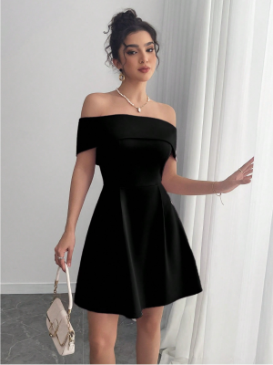 Women Off Shoulder Mini Solid Color Dress