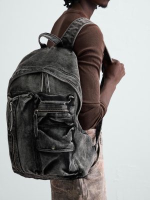 WASHED-EFFECT DENIM BACKPACK