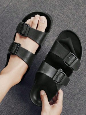 ComfortFlex Black Leather Sandals