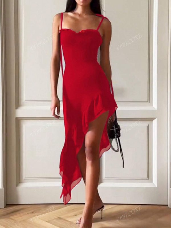Elegance in Motion Red Asymmetrical Dress - Image 7
