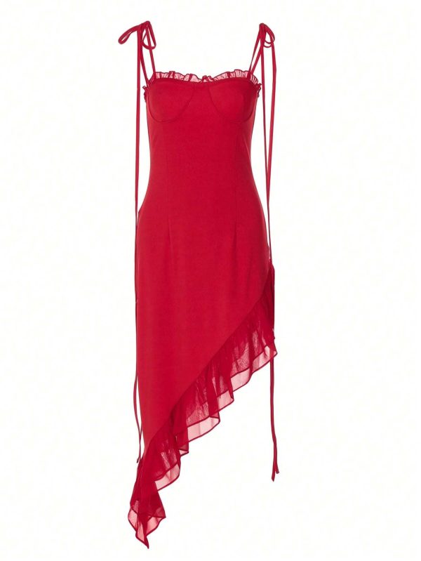 Elegance in Motion Red Asymmetrical Dress - Image 4