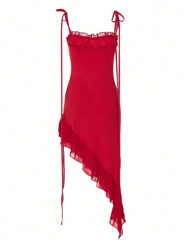 Elegance in Motion Red Asymmetrical Dress - Image 3