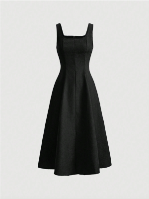Ladies' Solid Color Square Neck Sleeveless Dress